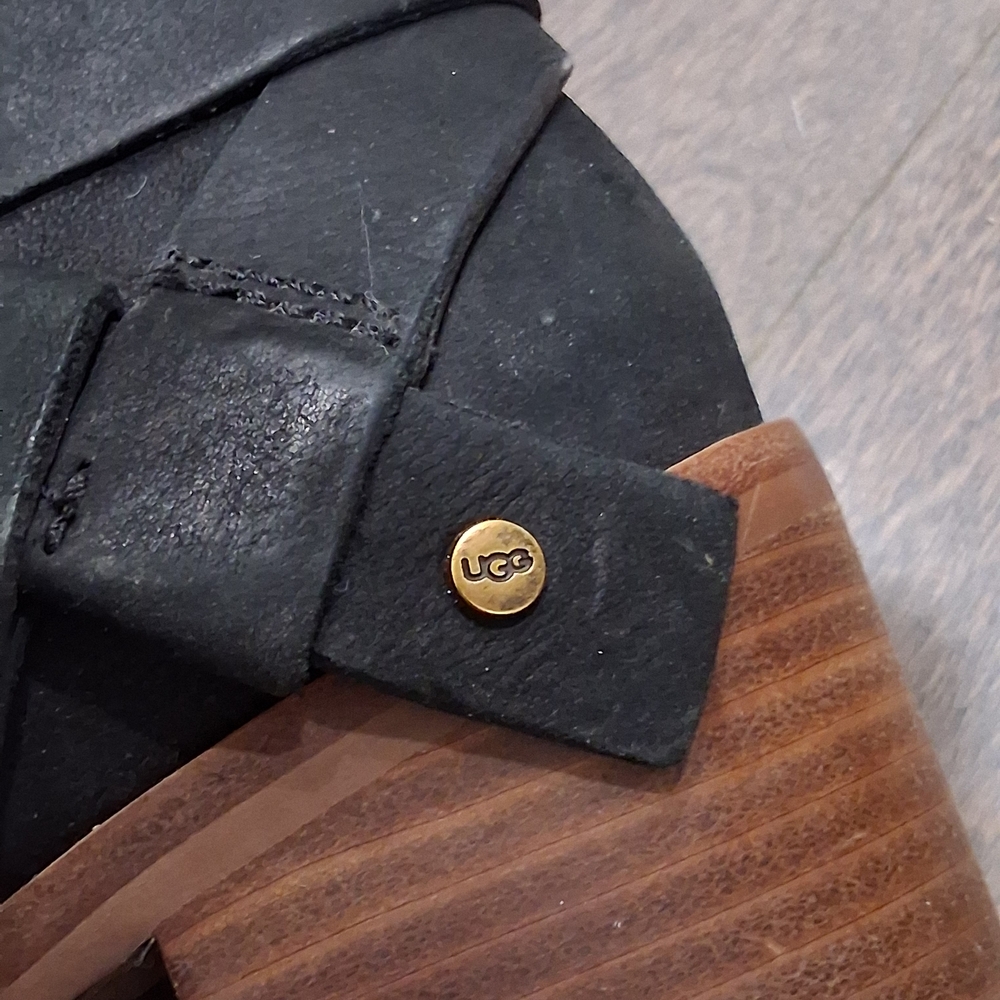 UGG Black Ankle Boots with Wooden Heel - Picture 3 of 4